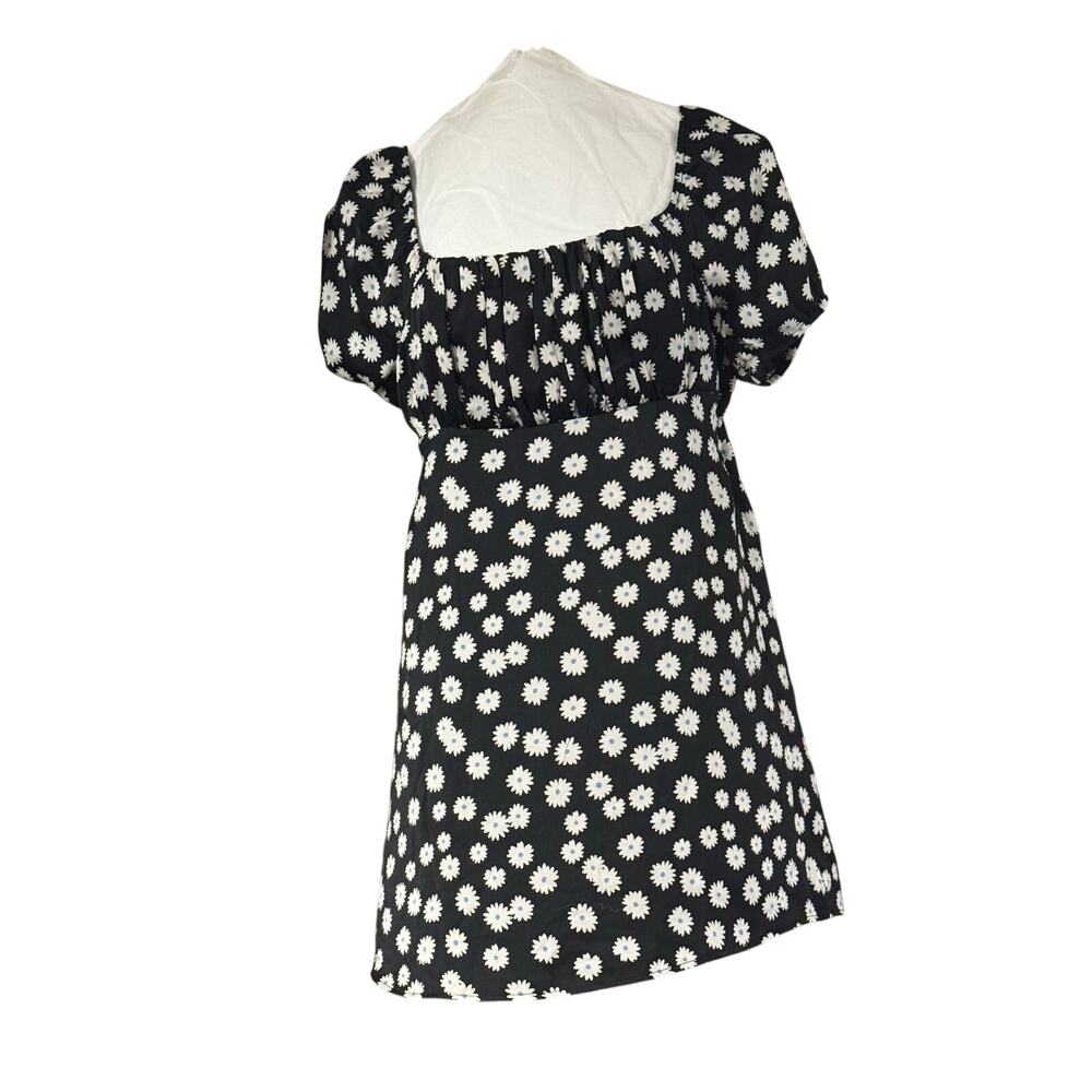 American Eagle Daisy Print Mini Dress Women Small Black Puff Sleeve Cottagecore
